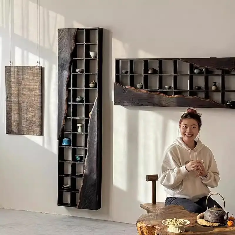 

Wall-mounted shelf, Jianzhan lattice frame, wabi sandy wind bogu frame