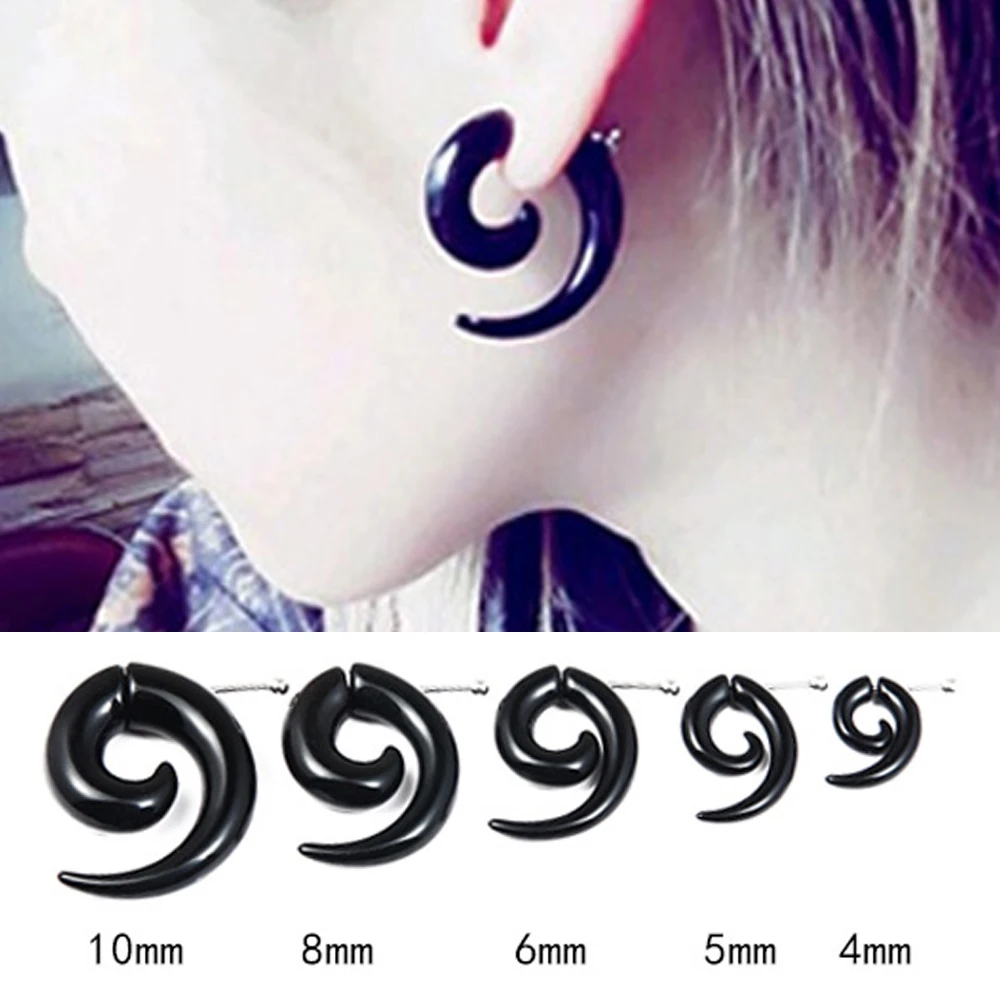 Fashion Black Horn Earrings For Women Hip-hop Acrylic Ear Stud Stainless Steel Anti-Allergies Earrings Gothic Spiral Ear Jewelry