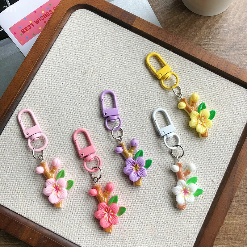2 шт., милый брелок с веткой цветка сливы, модный рюкзак, подвесные украшения, креативный милый брелок с цветком, сладкий брелок, кулон