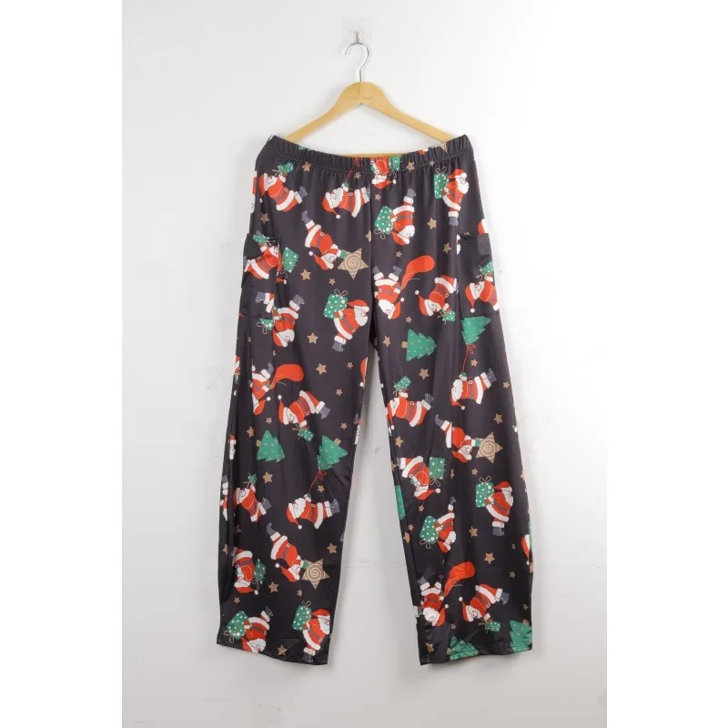 Plus Size Women Fashion Santa Claus Print Wide Leg Pants Casual Bottoms Trousers Sweatpants Loose