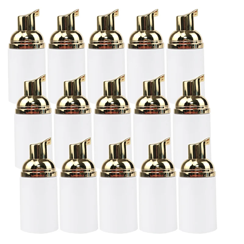 10/15pcs Mini Empty 30ml Foam Pump Bottle White Bottle With Gold Pump Plastic Refillable Liquid Foaming Container for Travel