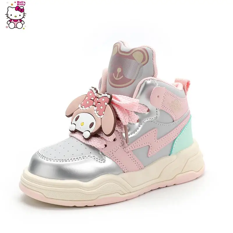 Sanrio menina minha melodia sapatos kuromi sapatos esportivos tubo médio fundo macio tênis de corrida dos desenhos animados moda confortável bonito anti-deslizamento