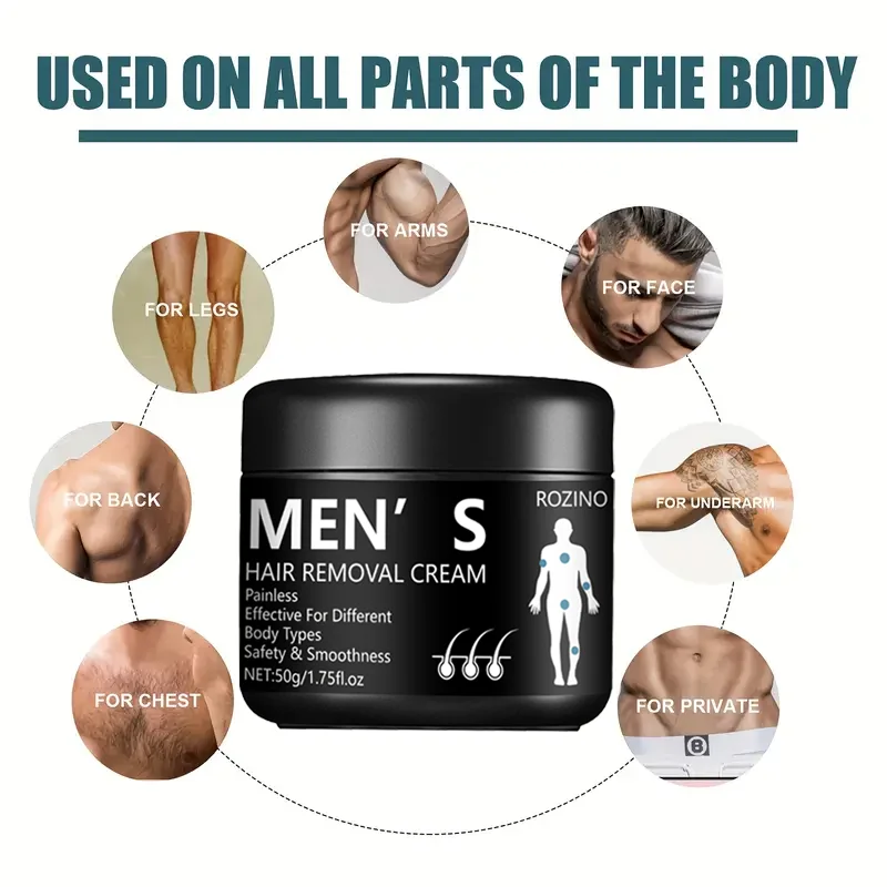 50g Men\'s Professional Hair Removal Cream, Men\'s Hair Removal Cream Painless, Suitable For Different Body Types And Parts, Easy