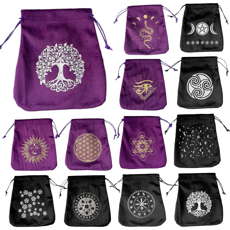 

Tree Of Life Velvet Tarots Cards Bag Rune Constellation Witch Divination Board Games Accessories Jewelry Dice Storage Bag Pouch