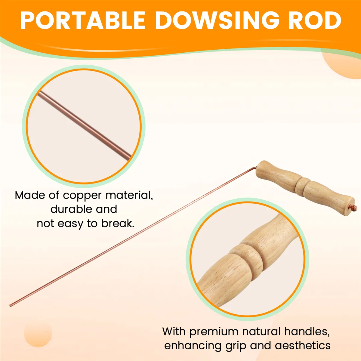 A99T Copper Dowsing Rods Kit for Divination Tool - Natural Wooden Handles Divining Rods