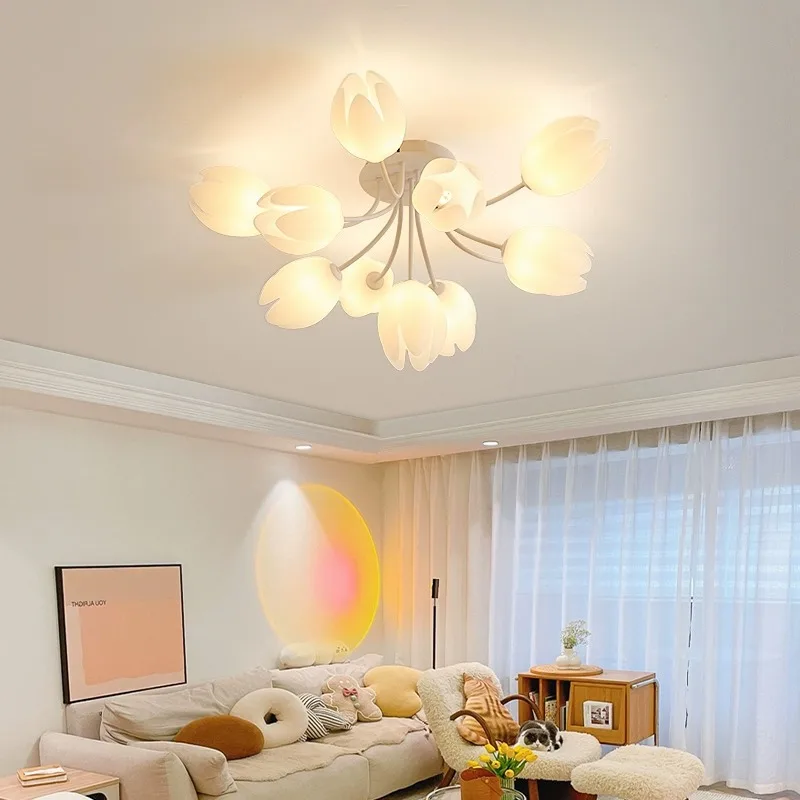 Nordic White Lily Blossom Led Chandeliers Lamparas De Techo Ceiling Light for Living Dining Room Kitchen Lamp Bedroom Colgantes