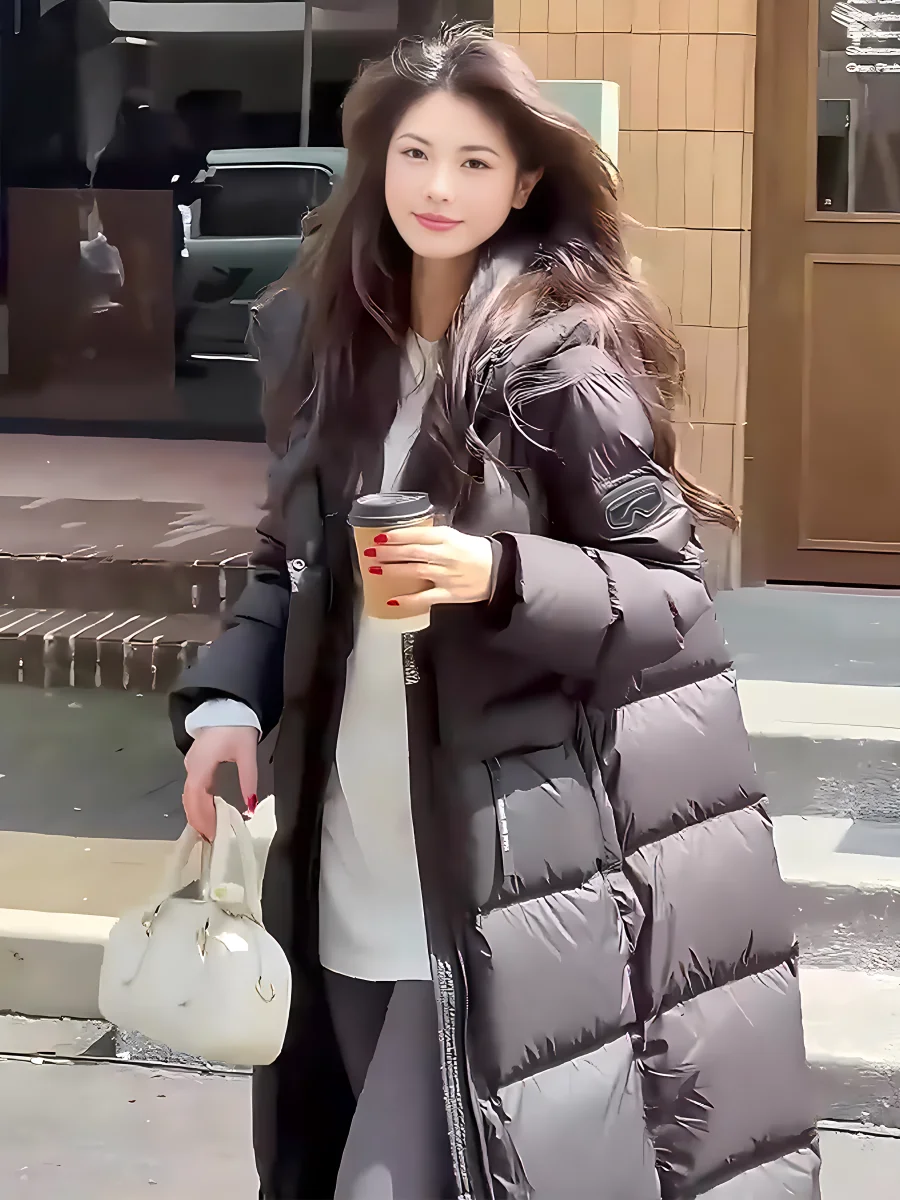 패셔너블 캐주얼 고급 화이트 다운 패딩 재킷 여성용 롱코트 후드 스탠드 칼라 겨울 신상품