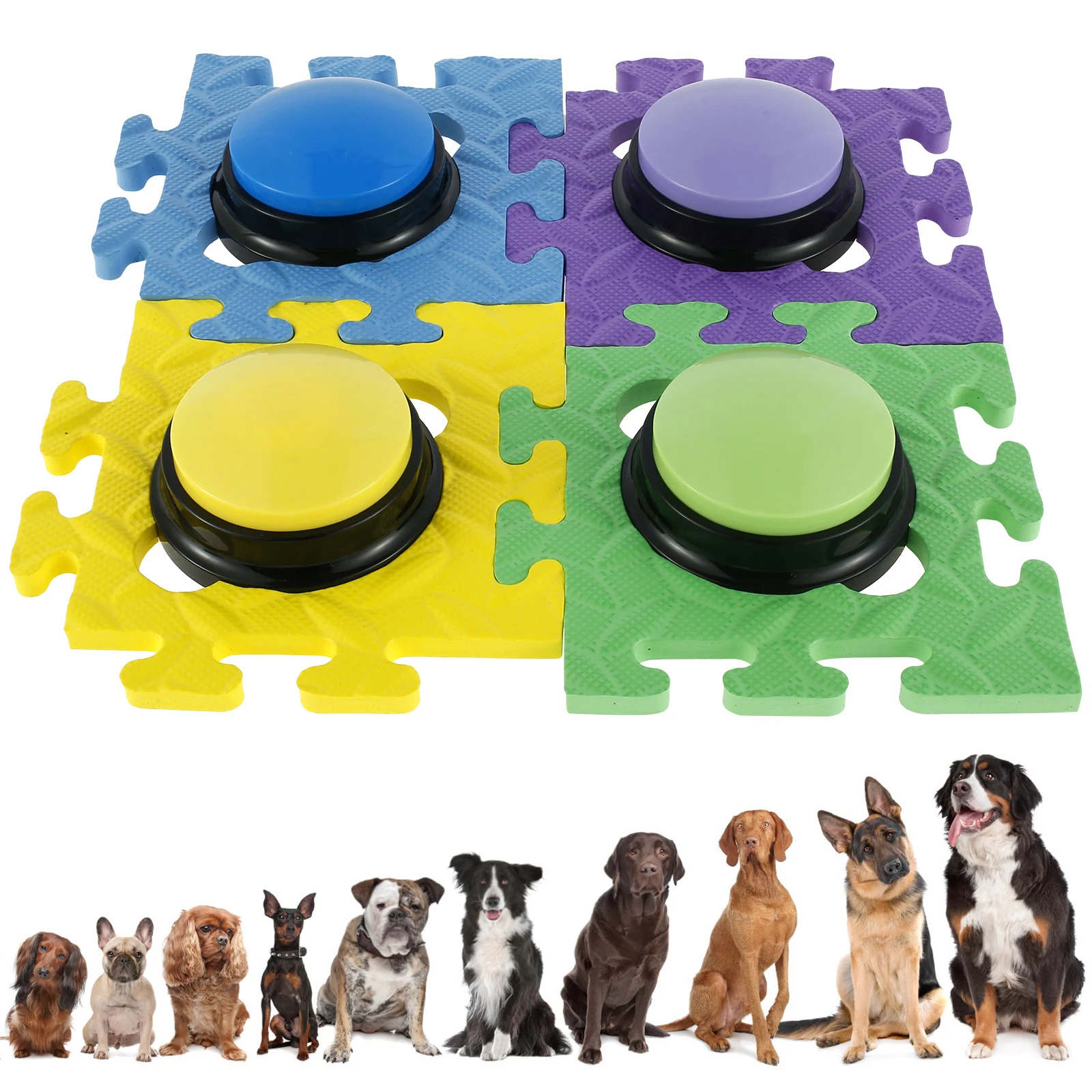 4Pcs Dog Talking Button Recordable Training Buttons for Dogs Talking Dog Buzzer with Anti-Slip Pad 30 Seconds Voice Recording