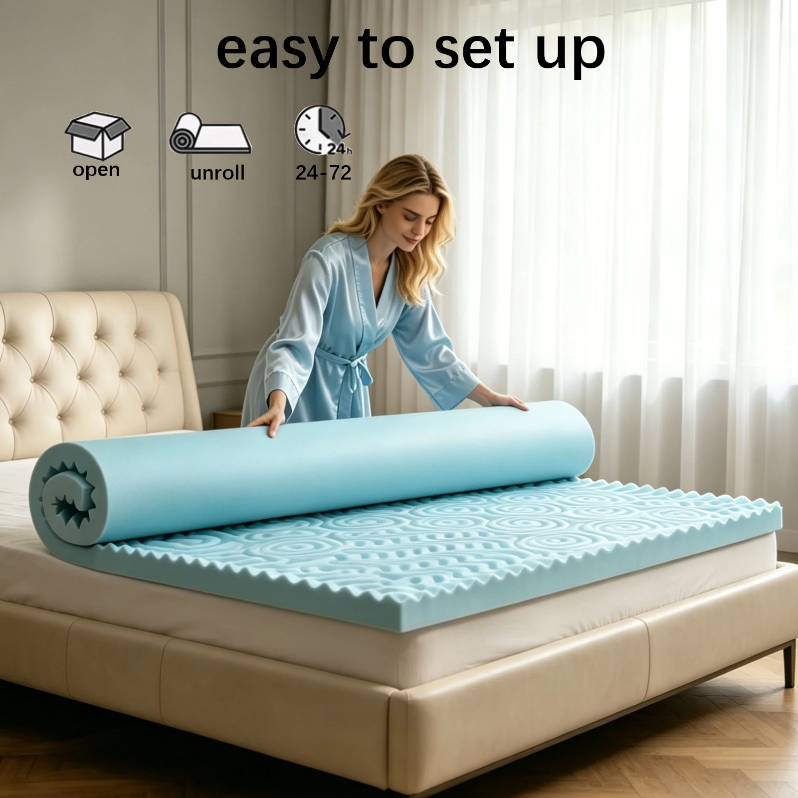 Topper per Materasso in Memory Foam, Supporto a 5 Zone, Traspirante, Allevia la Pressione, Alta Densità, Spessore 5/7,5 cm, Adatto per Materasso, Divano, Letto, Camper