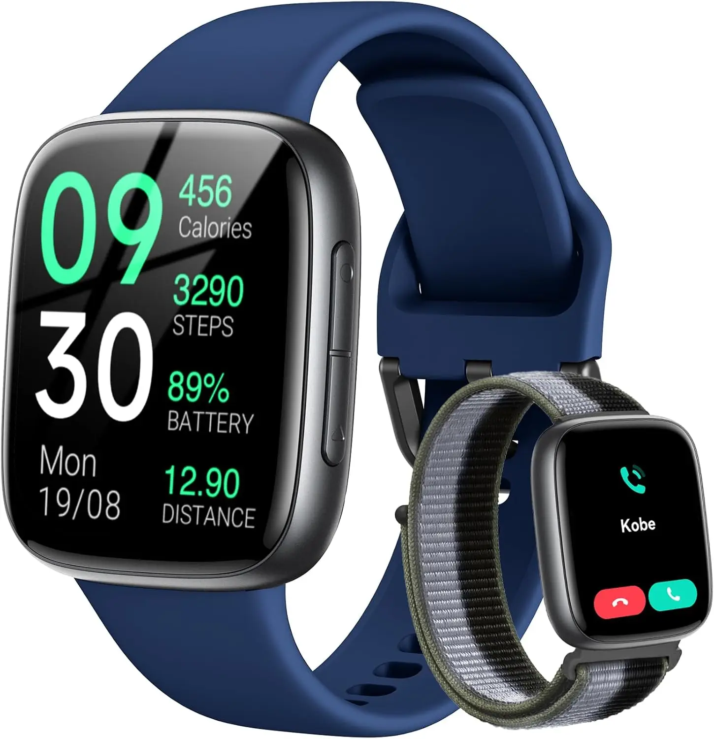 

1.85" AMOLED Smart Watch with Bluetooth Call, Heart Rate/Sleep/SPO₂ Monitor, 100+ Sports Modes, 3ATM Waterproof, 2 Bands