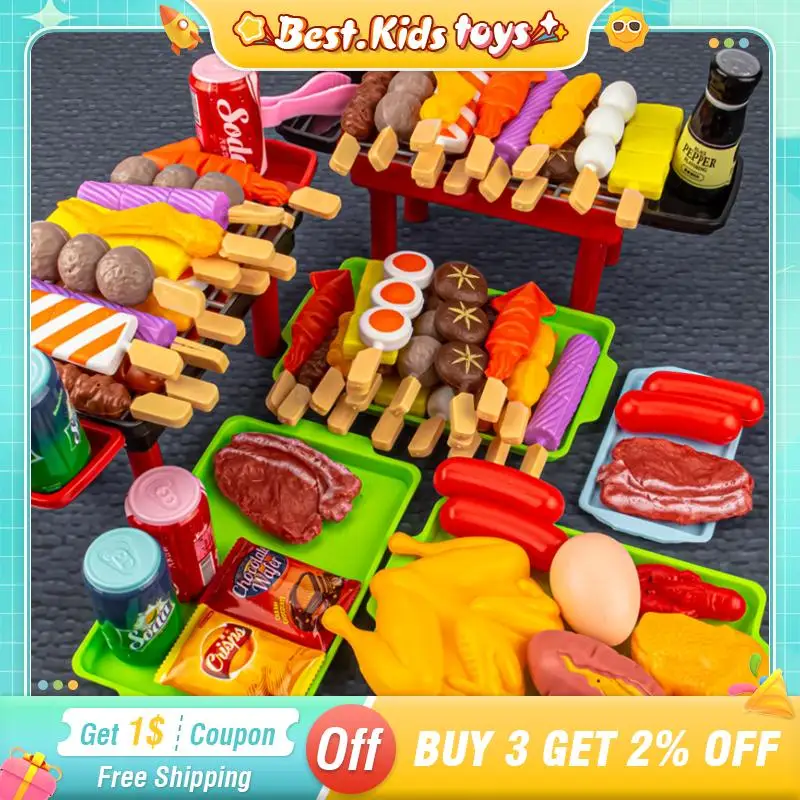 

Barbecue Grill Set Simulation BBQ Cooking Food Kitchen Toys Set Kids Play House Interactive Game Girls Boys Educational Gifts