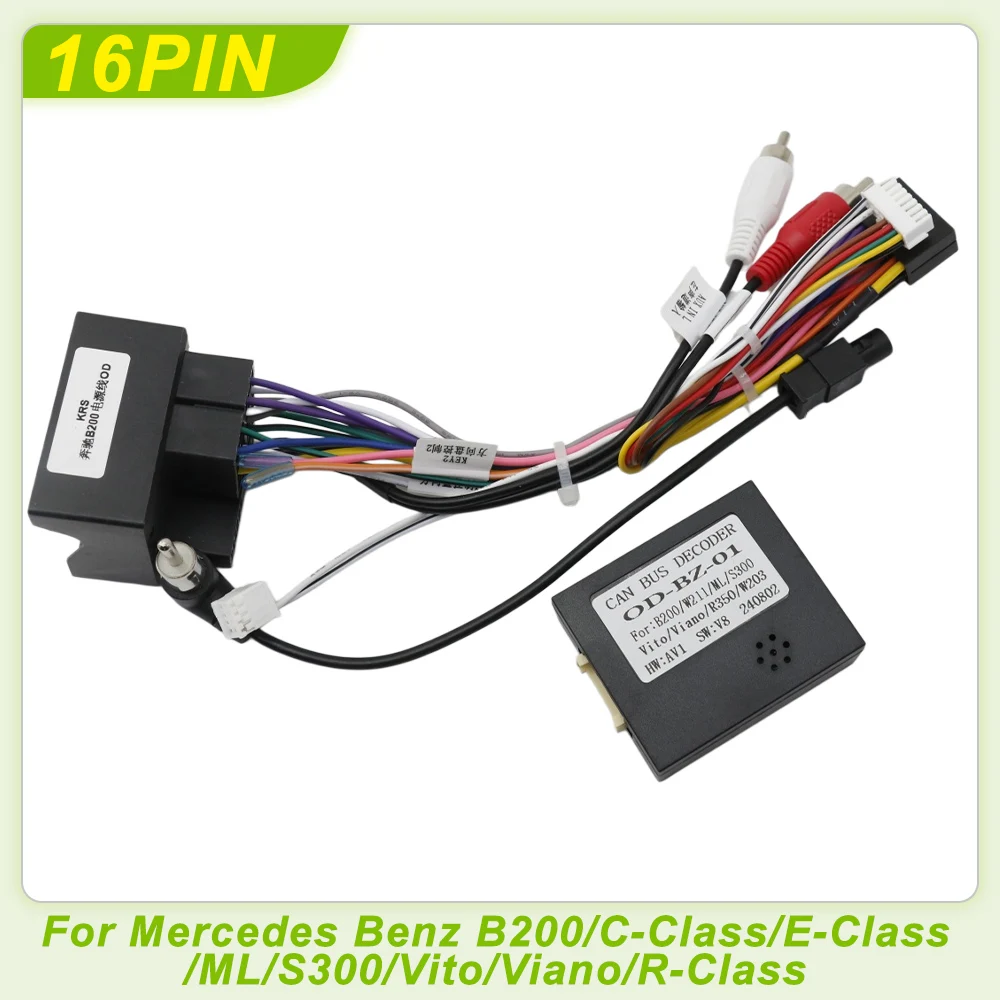 16Pin Car Radio Wiring Harness CANBUS Adapter For Mercedes‑Benz B200 C‑Class E‑Class ML S300 Vito Viano R‑Class Android Stereo P
