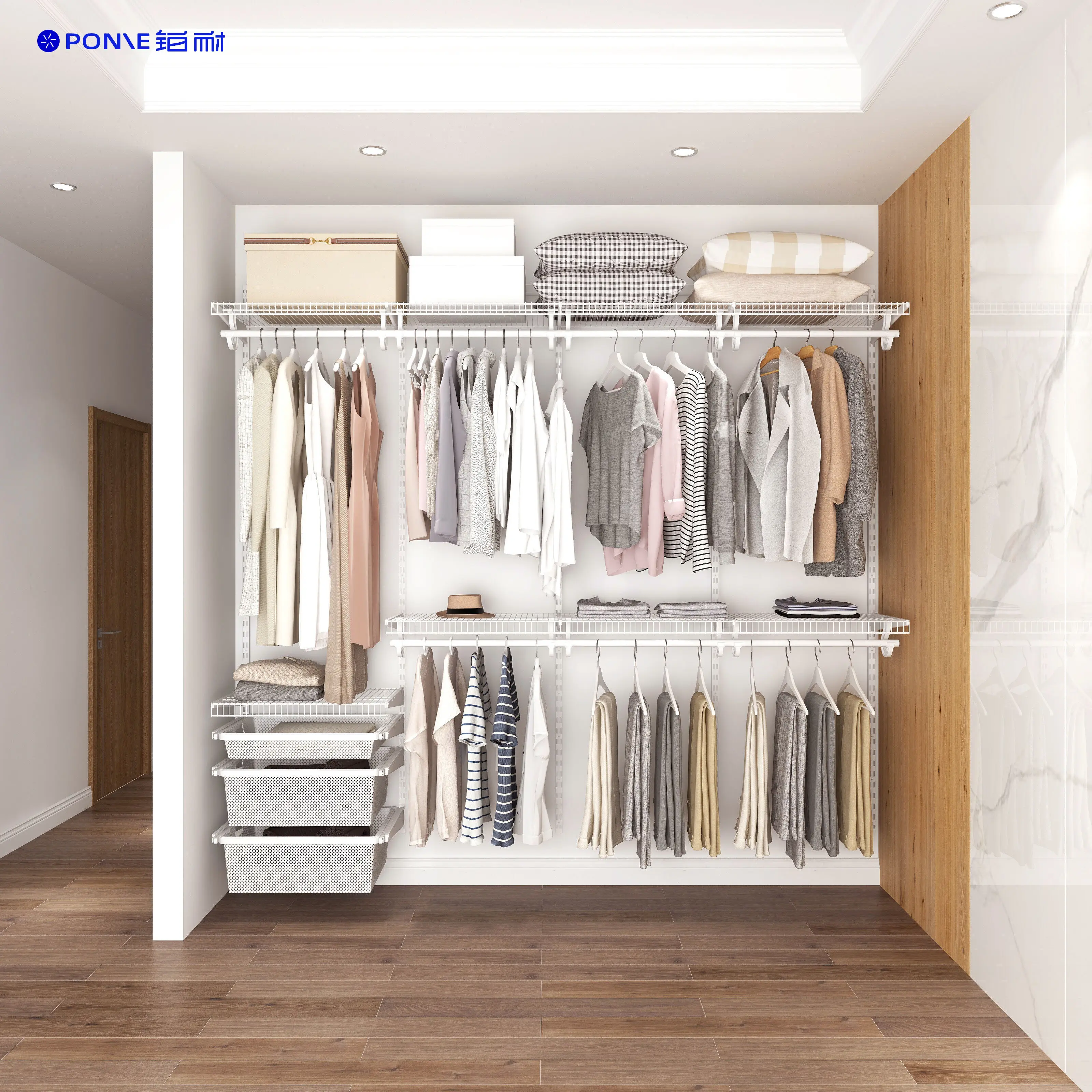 Portable DIY Metal Wire Shelving Configurable Clothing Storage Organizer Closet Systems For Bathroom Modern
