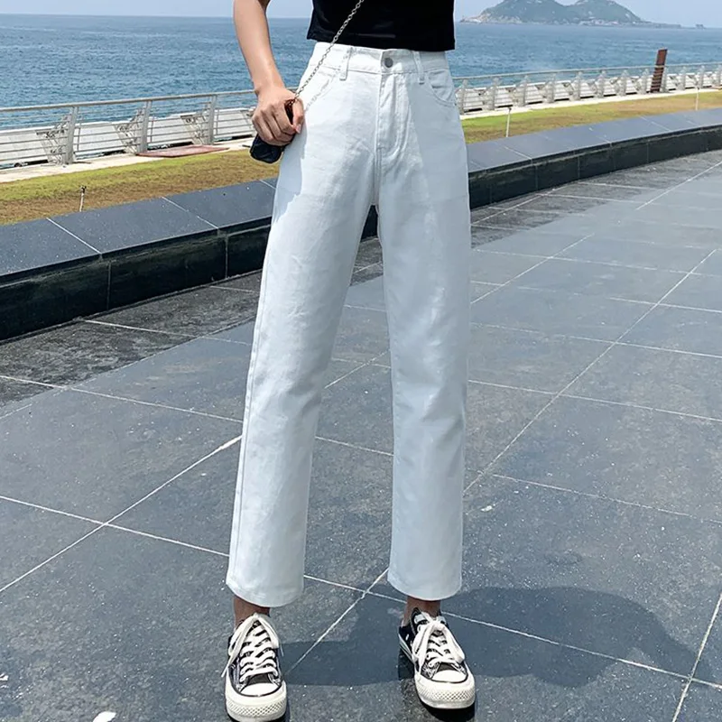

Женские прямые джинсы-шаровары, модные джинсовые брюки с высокой талией для девочек, женские классические модные свободные джинсовые брюки