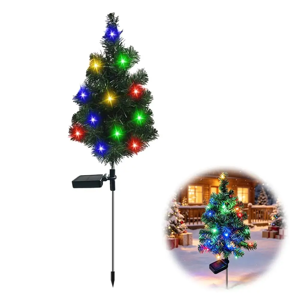 Solar Christmas Tree Stake Lights Outdoor 75cm Multicolor Waterproof IP65 Pathway Lights Solar Powered Garden Pathway Lawn