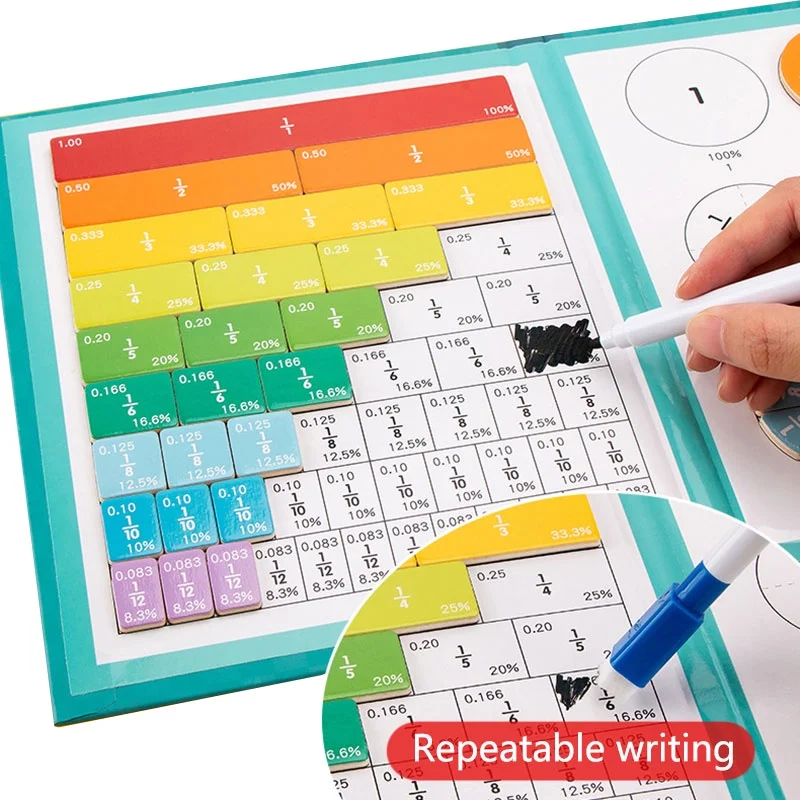 Bambini Frazione magnetica Apprendimento Giocattoli matematici Set di libri di frazioni Sussidi didattici parrocchiali Giocattoli educativi per l'apprendimento aritmetico