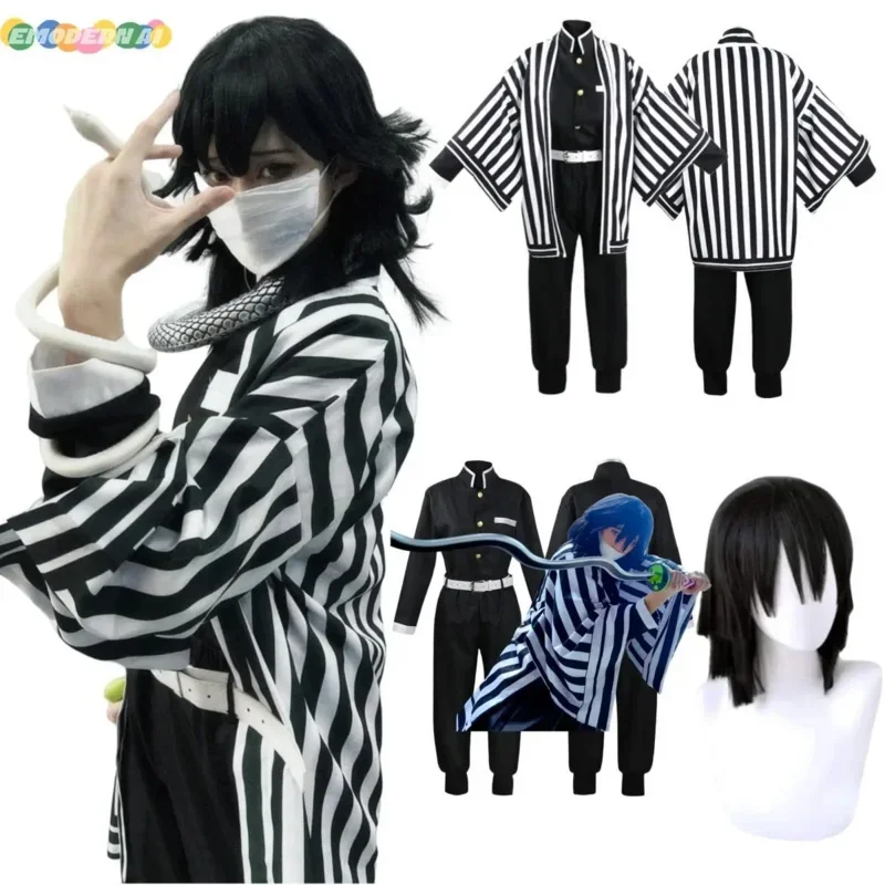 

FC6Anime Cosplay Iguro Obanai Costume Halloween Party Adult Child Halloween Wig Clothes@FC8！