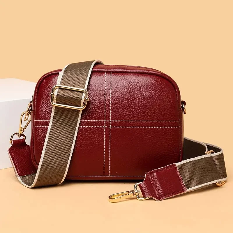Fashion Cowhide Cell Phone Shoulder Bag Brand design Genuine Leather women Messenger Bags Wide Strap Daily Use Wallet HandBags