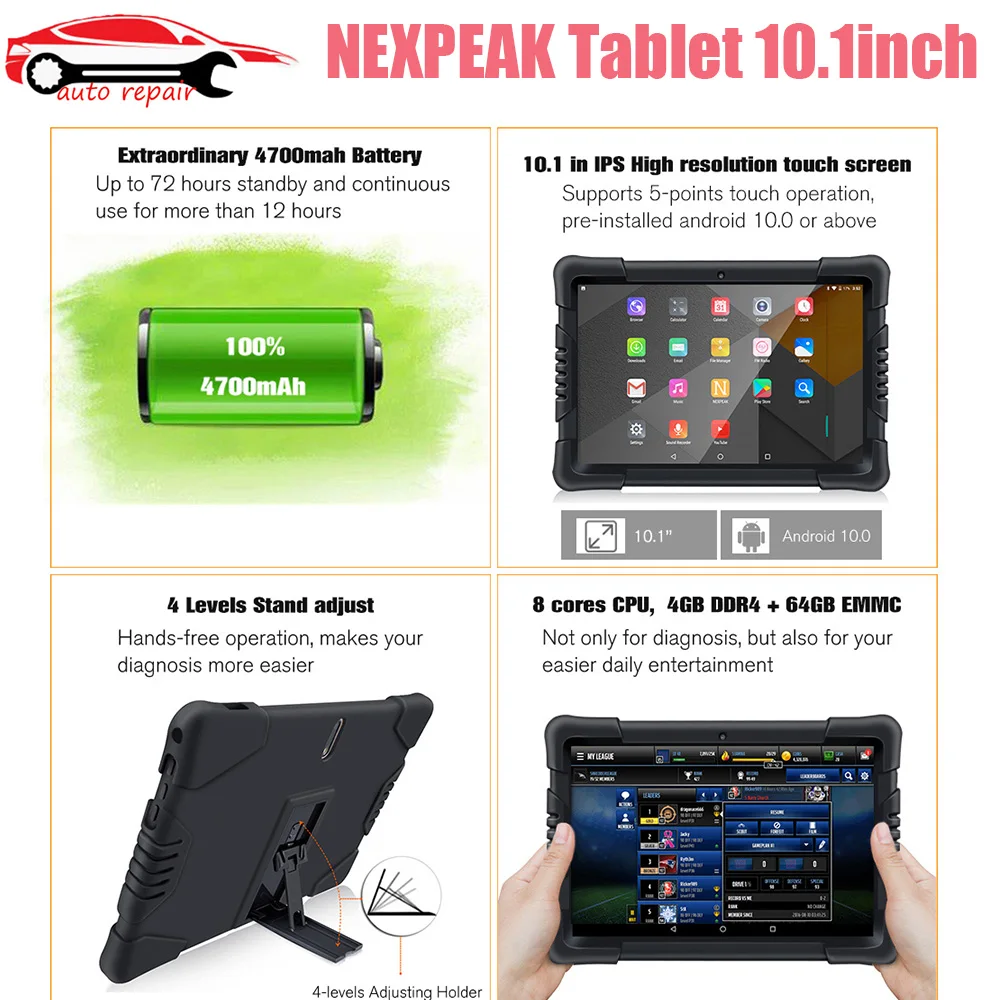 NEXPEAK Car Diagnostic Tools Android Tablet 10.1inch Screen for NEXPEAK K1 Plus OBD2 Automotive Scanner Heavy Duty Diagnostic To