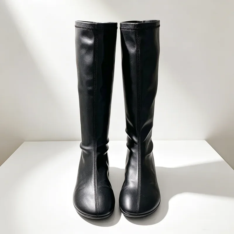 Autumn Winter Warm Stretch Boots for Ladies Elegant Black Soft Leather Knee High Boots Women Round Toe Low Heel Long Booties