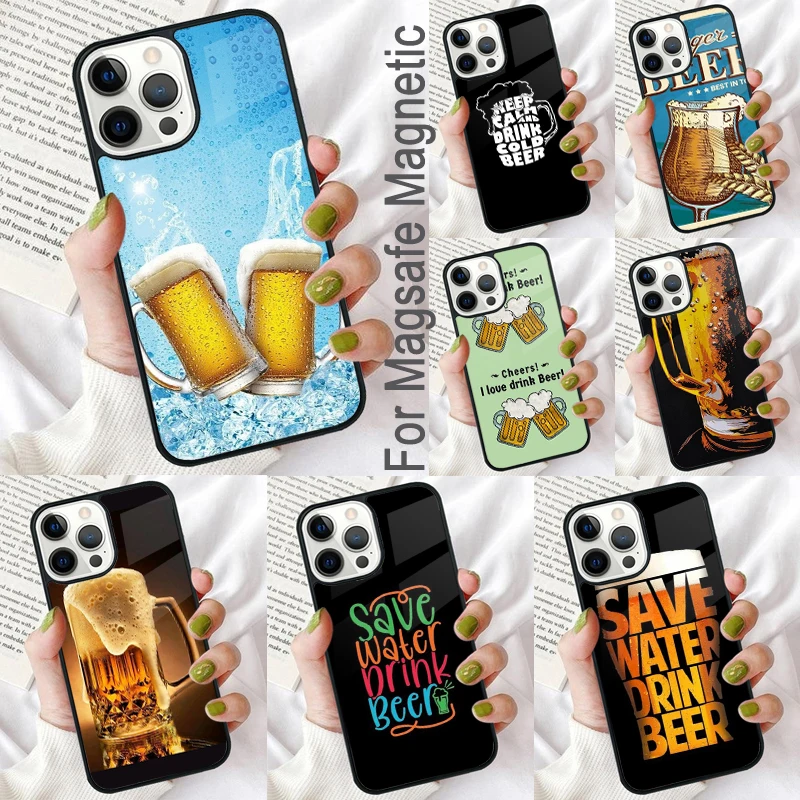 Drink Beer Magnetic Soft Phone Case for iPhone 16 Promax 15 Pro 13 14 Plus 11 12 Mini MagSafe Coque