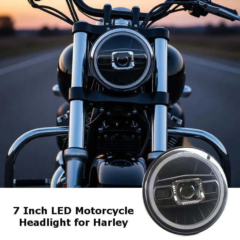

7-дюймовая светодиодная фара для мотоцикла с линиями тангенции для Harley, светодиодные дневные ходовые огни, круглый кольцевой DRL, дальний/ближний свет, суперяркая