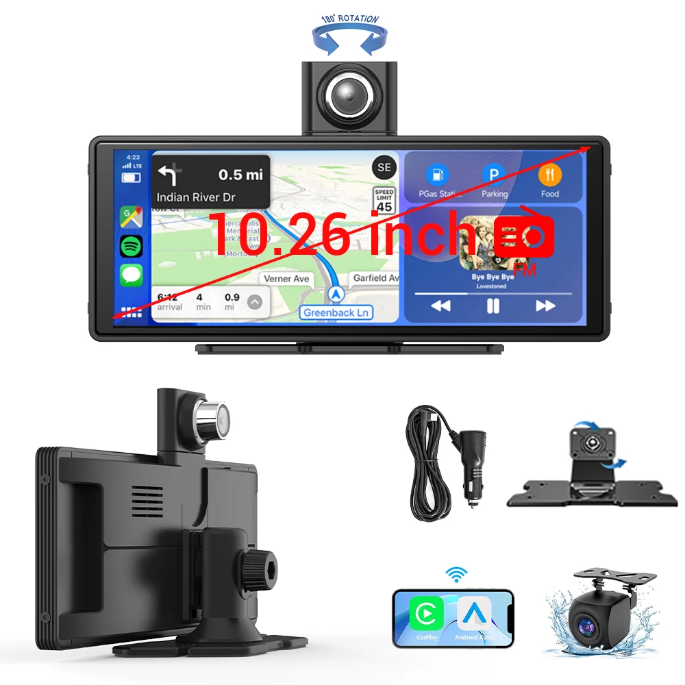 Carplay DashCam Dash Cam Front and Rear 4k Waterproof Camera Car Dvr Dash Cam Wireless CarPlay Screen FM Dash Camera for Cars - view 2