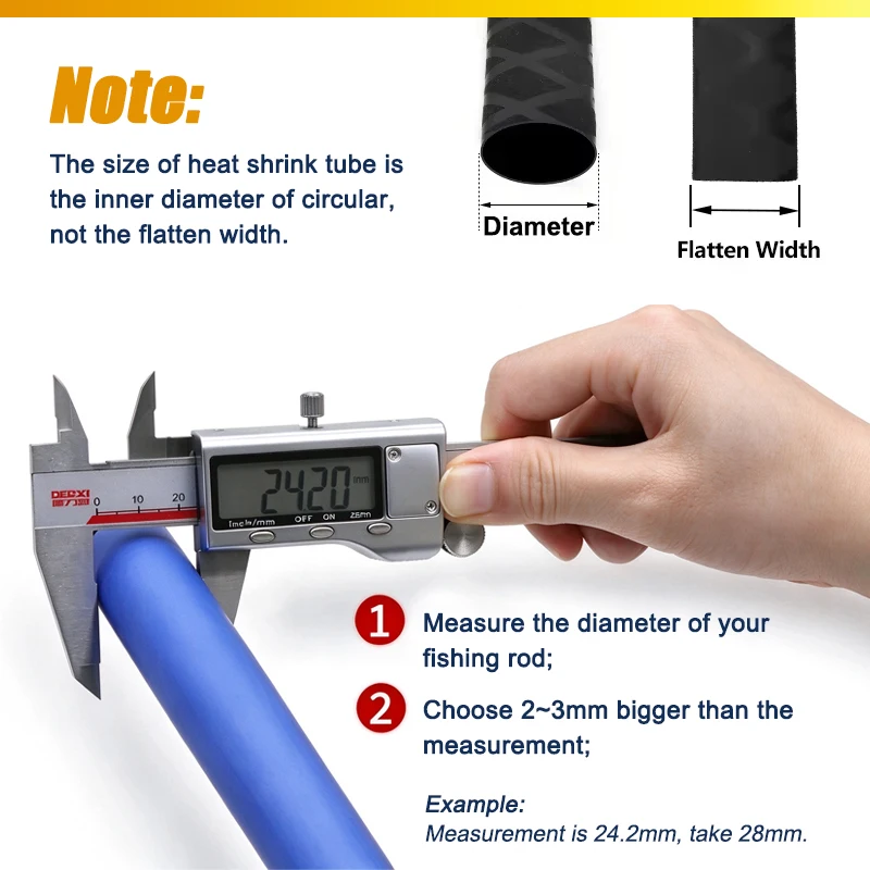 1m Non-Slip Heat Shrink Tube 15/18/20/22/25/28/30/35/40/45/50/60mm Insulated Fishing Rod DIY Electrical Wrap Handle Grip Repair