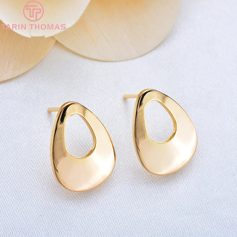 (2695)10PCS 12x17MM 24K Gold Color Plated Brass Hollow Drop Shaped Stud Earrings Diy Jewelry Findings Accessories wholesale