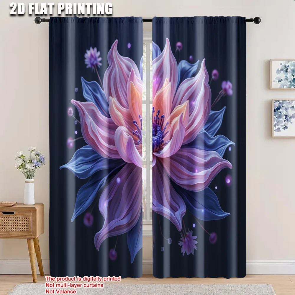 

2pcs, 2D flat printing Curtains flowers and plants Versatile 100% Polyester,Without Electricity Holiday Decorations Suitable for