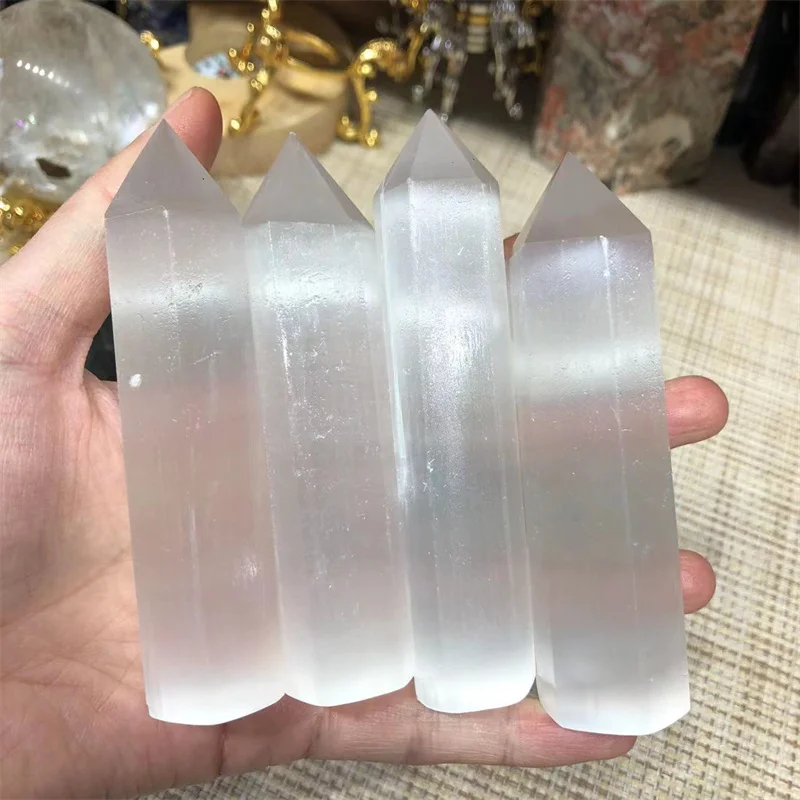 

Natural Stones Polished Quartz Crystal Selenite Wand Point Healing Reiki Gemstones Home Decoration