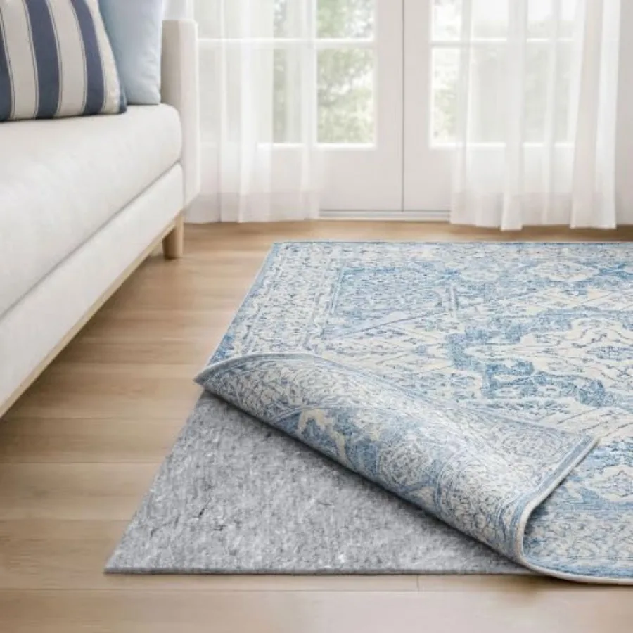 Dual Surface 12' Rug Pad for Home Office Felt + Rubber Gray Non-Slip Backing, Safe for All Floors
