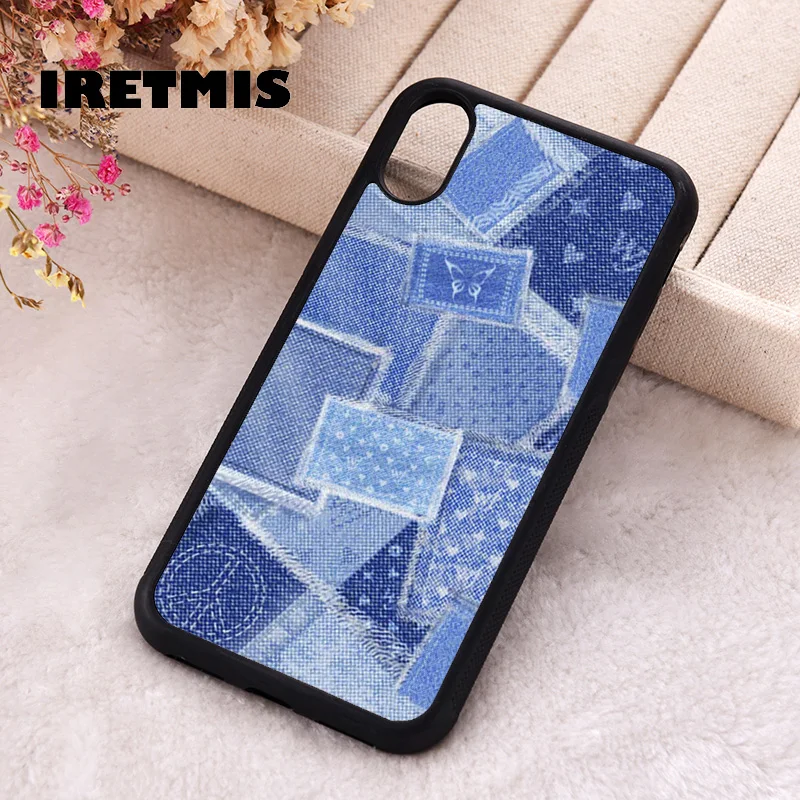 Iretmis Phone Cover Case For iPhone X XS Max XR 11 12 13 PRO MINI 14 15 16 Plus Rubber Silicone Vintage Denim