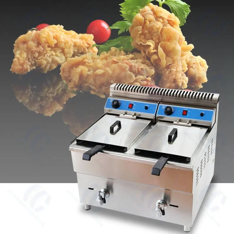 Heavy Duty 18L Gas Fryer Tabletop Double Tank Deep Fryer for Fried Chicken