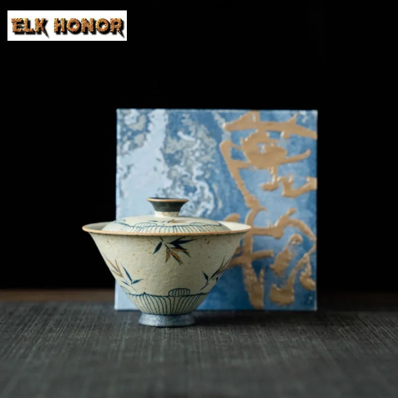 110ml Hand-painted Bamboo Shadow Gaiwan Retro Tea Tureen Tea Bowl With Lid Kit Tea Brewing Cover Bowl Chinese Tea Set Collection