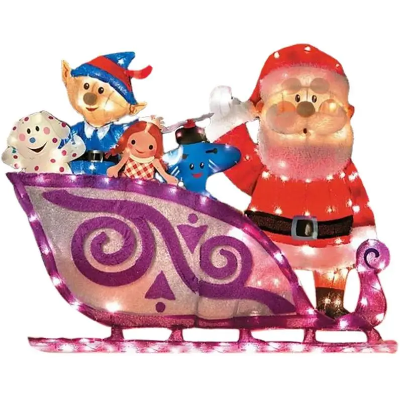 Outdoor Lighted Christmas Decor Santa Claus Sleigh Train Christmas Light Up Decor Outdoor Light Up Christmas Decorations Party