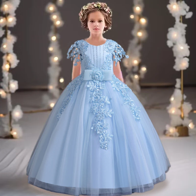 Summer 3-12 Birthday Party Girl Princess Dress Lace Embroidered Mesh Wedding Flower Boy Fashion Girl Elegant Evening Dress