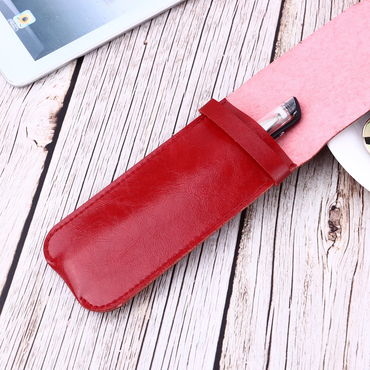 

1pc Pen Case Holder Vintage Multi Pen Storage Bag For Home Office School Red Lightweight Protective Sleeve For Writing