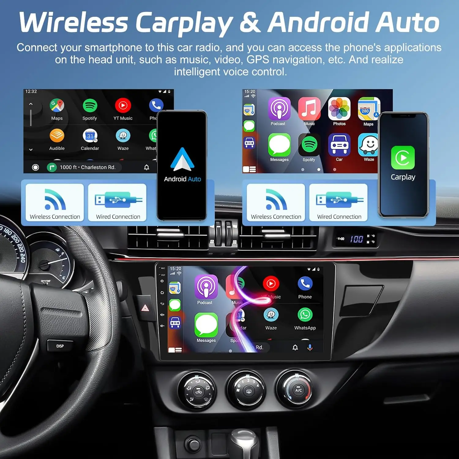 2 + 64gb para toyota corolla levin 2014-2017 rádio do carro 10.1 'tela sensível ao toque android auto estéreo do carro com carplay sem fio, dsp, wifi,