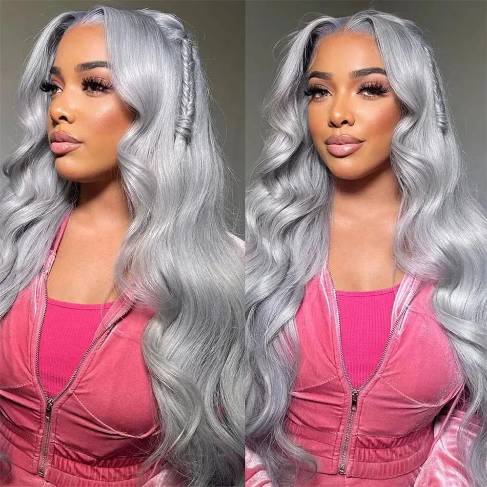 

30 Inch Silver Grey Human Hair Wigs Body Wave HD Lace Front Wigs ASH Gray 13x6 13x4 Lace Frontal Wig 100% Human Hair For Woman