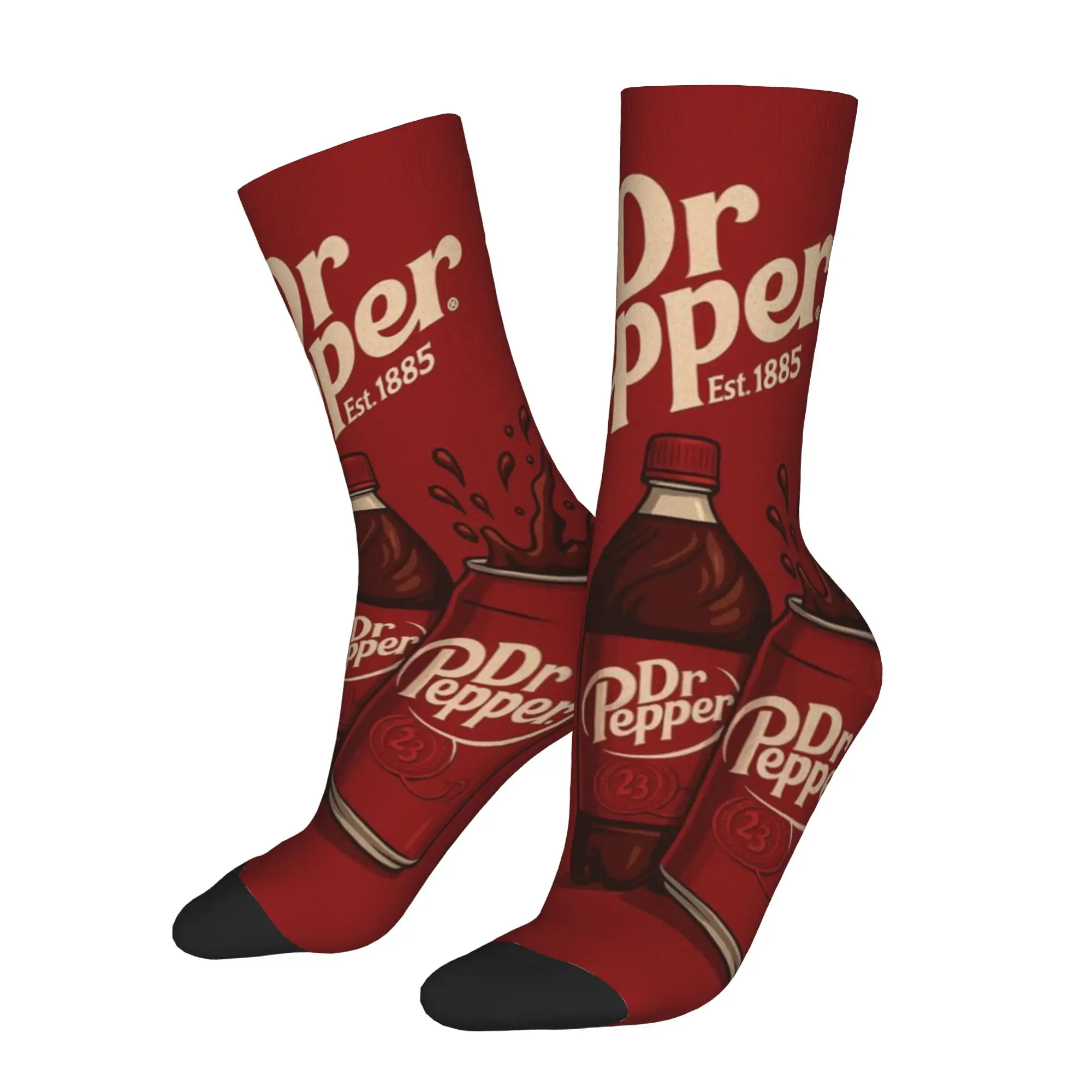 1 Pair Funny Sock Dr Pepper Red (12) Vintage Seamless Pattern Printed Men Crew Socks Casual Men's Socks