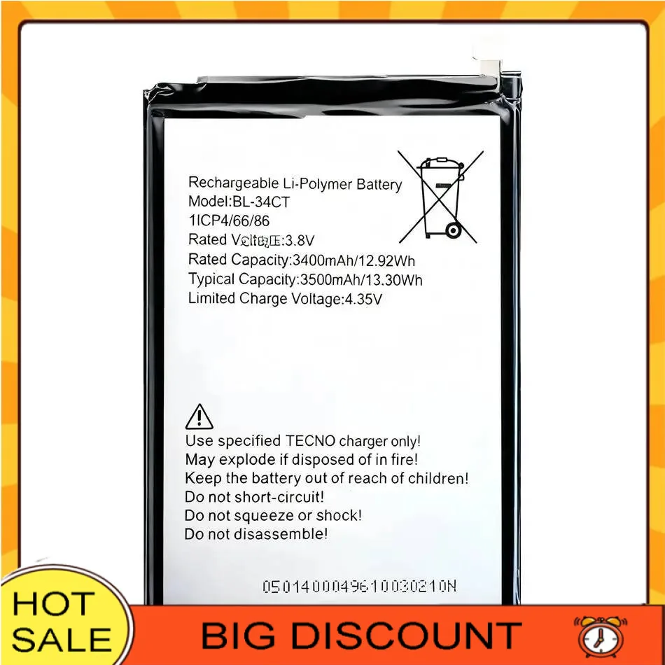

For Tecno Camon 11S Mobile Phone Battery 3500Mah BL-34CT Long-Lasting