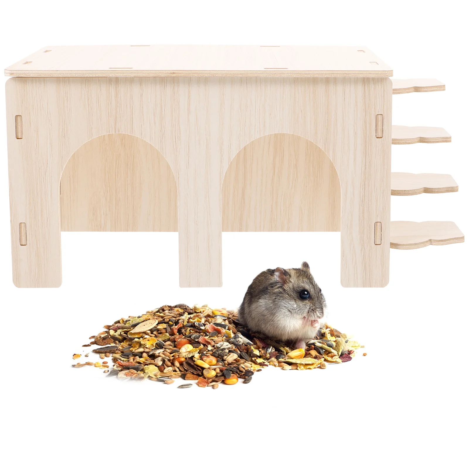 

Solid Wood Double Door Small Animal House Platform Ladder Hamster Hideout Wear-Resistant Rat Cage Habitat Decor