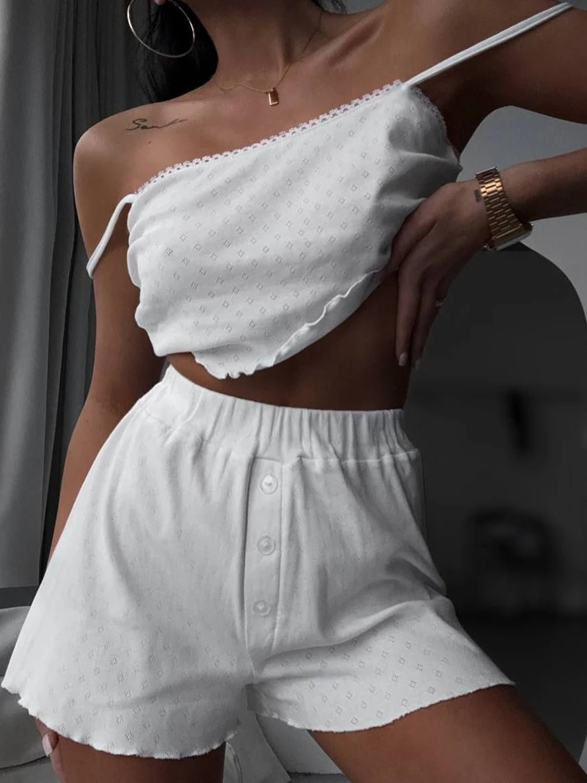 Martahqiqi Summer Women Nightie Set Spaghetti Strap Pajamas Tank Tops Sleepwear Crop Top Nightgowns Shorts Casual Nightwear Suit