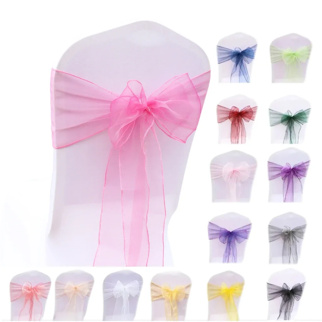 10PC Wedding Chair Sashes Knot Bands Chair Bows Organza Fabric for Party Banquet Event Country Wedding Chair Decoration