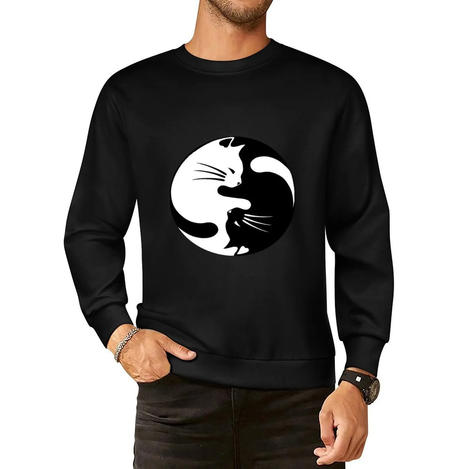 

Ying yang cat Pullover Hoodie korean clothes men's coat oversize sweatshirts