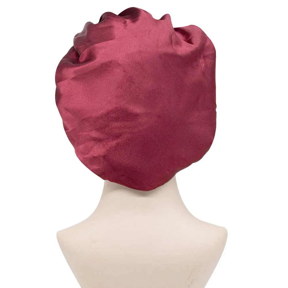 Women's Solid Color Wide Side Bathing Hood Fashion Stretch Hair Care Satin Cap Hair Hood Sleeping Cap