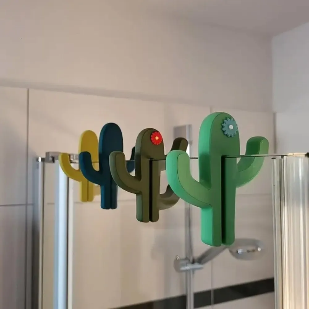 3pcs Durable Cactus-Shaped Door Hook Clamp 8mm Thickness 3D Printing Bathroom Door Hooks Glass Door Hooks Home Organization