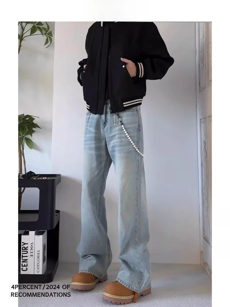 American Sle Ice Blue Bell Bot Jeans Herren CleanFit Knife High And Slim Straight Casual Lange Hosen Trendige Jugendkleidung