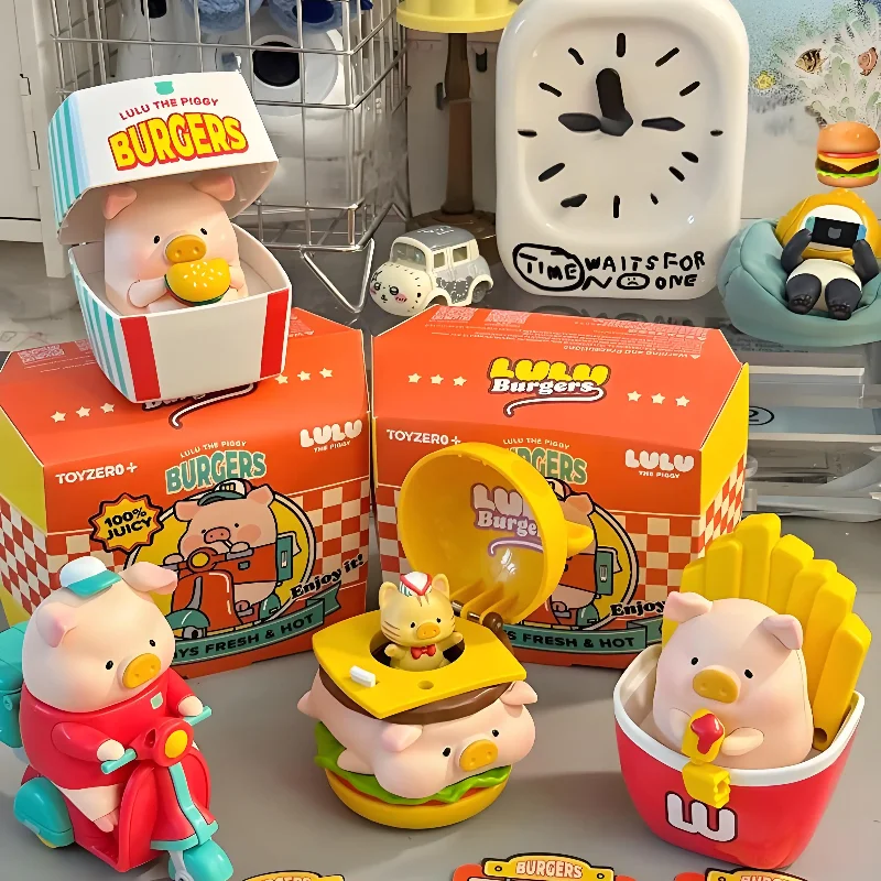 LuLu The Piggy Burger Series Blind Box Figur Anime Babi Lucu LuLu Mainan Boneka Model Dekorasi Meja Kotak Misteri Kejutan Hadiah Anak